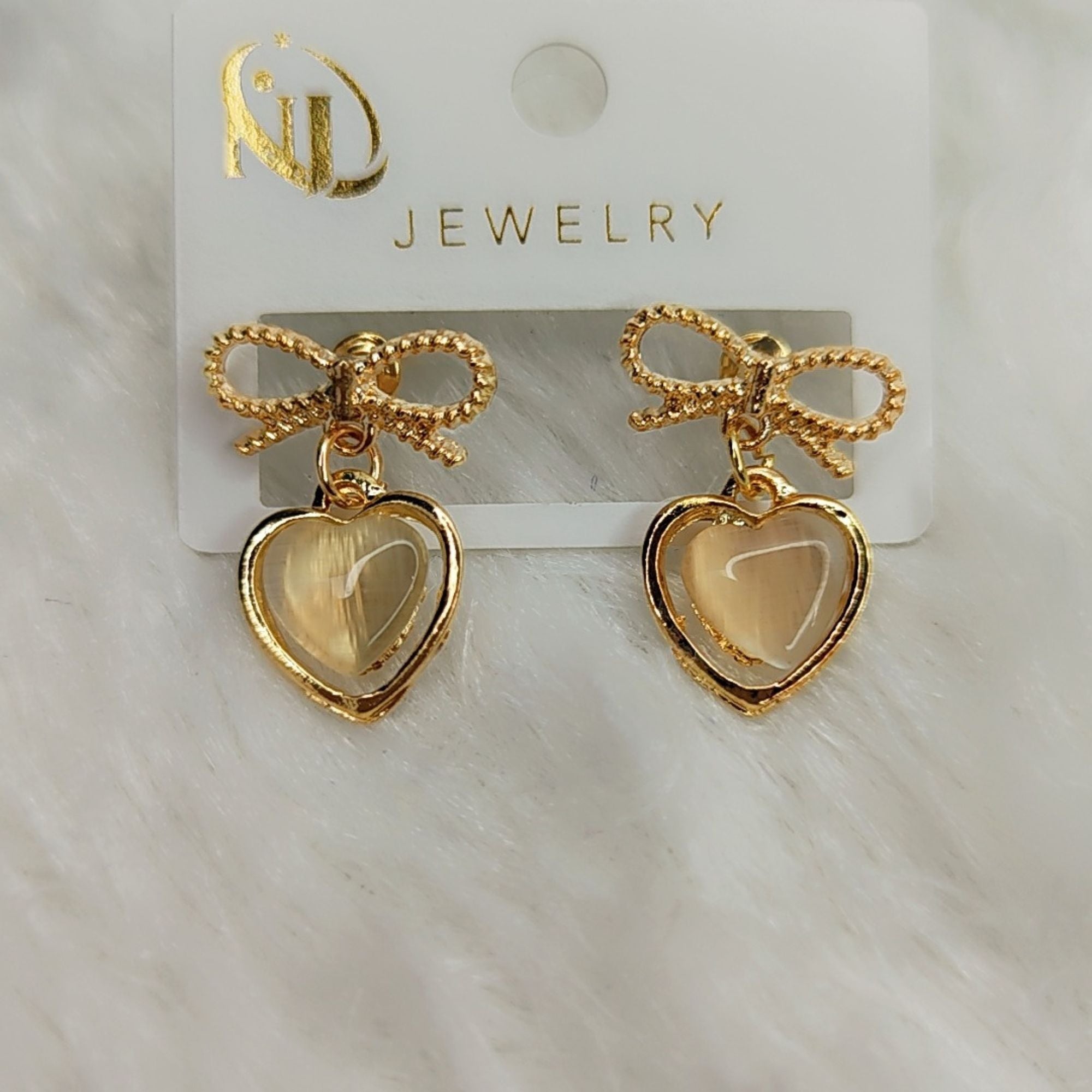 Golden Bow Knot Heart Drop Earrings – Cute Dangle Earrings for Women & Girls | Tanziz Collection