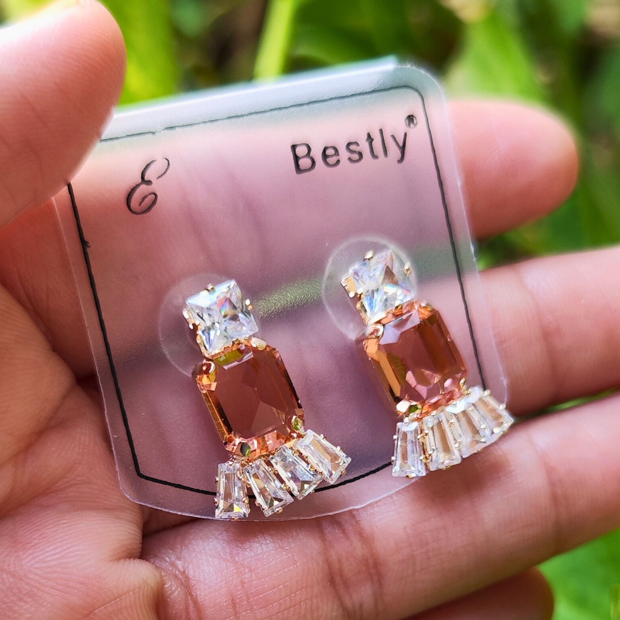 Elegant Amber Princess-Cut Crystal Earrings | Premium Western Fashion Jewelry