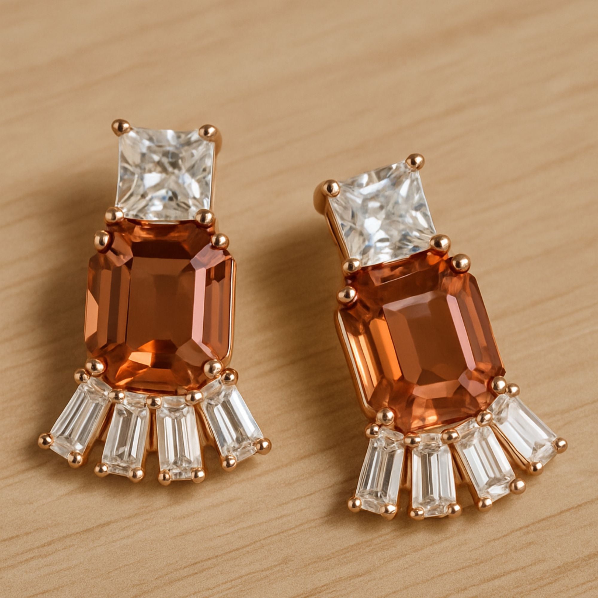 Elegant Amber Princess-Cut Crystal Earrings | Premium Western Fashion Jewelry