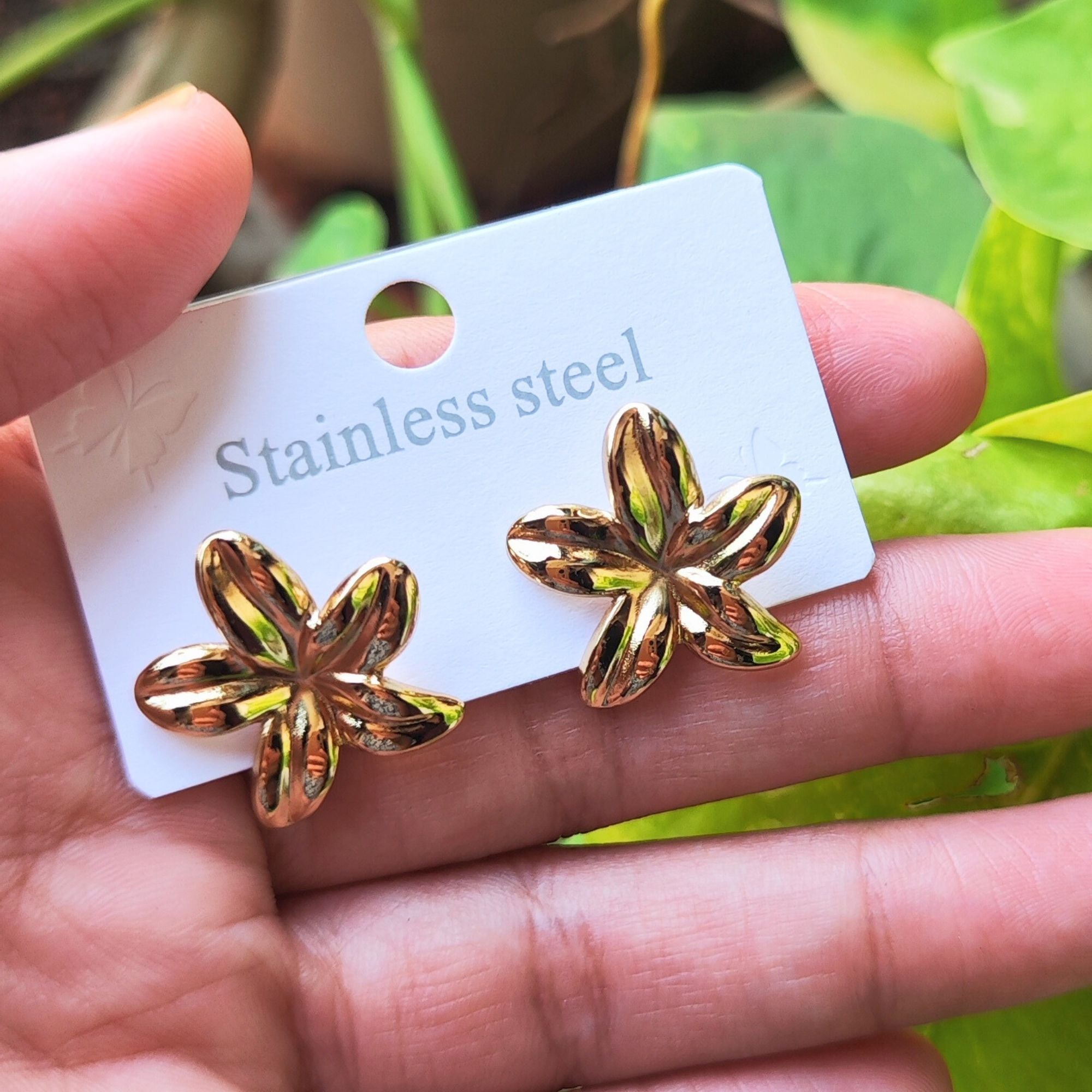 Gold Floral Stud Earrings | Stainless Steel | Trendy Flower Design