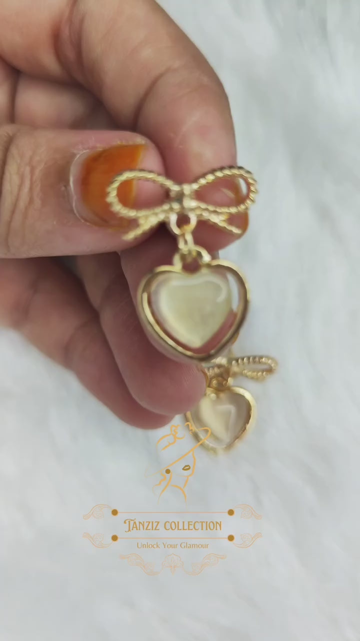 Golden Bow Knot Heart Drop Earrings – Cute Dangle Earrings for Women & Girls | Tanziz Collection